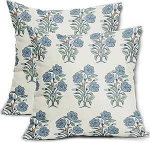 Sweetshow Blue Floral Throw Pillow Covers 20x20 Light Blue Green Chinoiserie Flowers Leaves Birds Decorative Pillows Outdoor Linen Farmhouse Cushion Case Pillowcase Sofa Bed Room Decor Set of 2 Blue Floral Pillows, Green Chinoiserie, Block Print Pillow, Floral Block Print, Block Printed Pillows, Floral Throw Pillow Covers, Print Pillow, Floral Pillow Cover, Flower Pillow