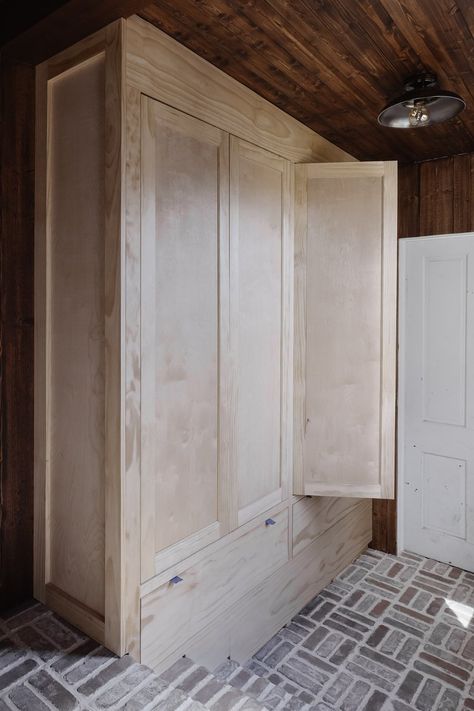 Diy Coat Cabinet, Diy Cupboard Doors, Cabinet Doors Diy, Building Cabinet Doors, Diy Shaker Cabinet Doors, Diy Shaker Cabinets, Diy Shaker Door, Large Armoire, Custom Mudroom