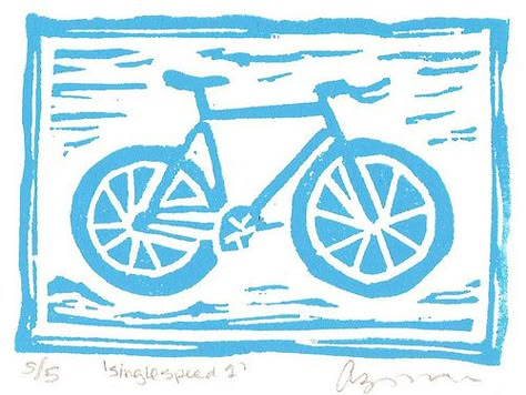 Clay Therapy, Cycling Illustration, Bike Linocut, Lino Ideas, Gift Buying Guide, Bike Print, Speed Bicycle, Bike Safety, Bike Illustration