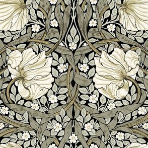 William Morris Pimpernel - 2141 large - custom wallpaper by whimsy&mojo for sale on Spoonflower William Morris Pimpernel, William Morris Wallpaper, Powder Room Wallpaper, William Morris Patterns, Brown Curtains, Morris Wallpapers, Powder Room Decor, William Morris Designs, Wall Papers