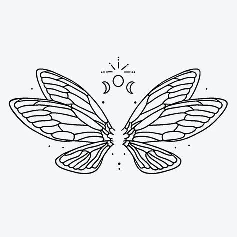 Fairy Cute Drawing, Fairy Wings Illustration, Bee Wings Tattoo, Fairy Doodles Easy, Cool Back Tattoos For Women, Fairy Wing Designs, Fairy Wings Outline, Fairy Tattoos For Women, Fairy Butterfly Tattoo