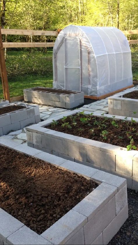 Cinder Block Raised Garden Bed Besser Block Garden Bed, Cement Block Garden, Hoop House, Cinder Block Garden, Deer Fence, Cinder Blocks, Cement Blocks, Planter Garden, Organic Soil