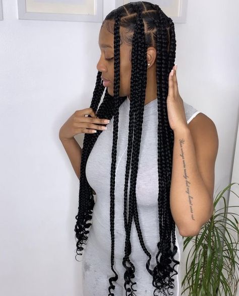 Knotless Braids With Curly Ends, Large Knotless Braids, Large Knotless, Braids With Curly Ends, Big Box Braids, Big Box Braids Hairstyles, Feed In Braids Hairstyles, African Hair Braiding Styles, Box Braids Hairstyles For Black Women