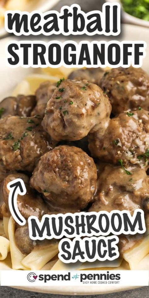 What Goes With Meatballs, Meatball Stroganoff Recipe Easy, Meatball Stroganoff Recipe, Meatball Meals, Tots Casserole, Meatballs From Scratch, Stroganoff Recipes, Sauce And Meatballs, Meatball Stroganoff