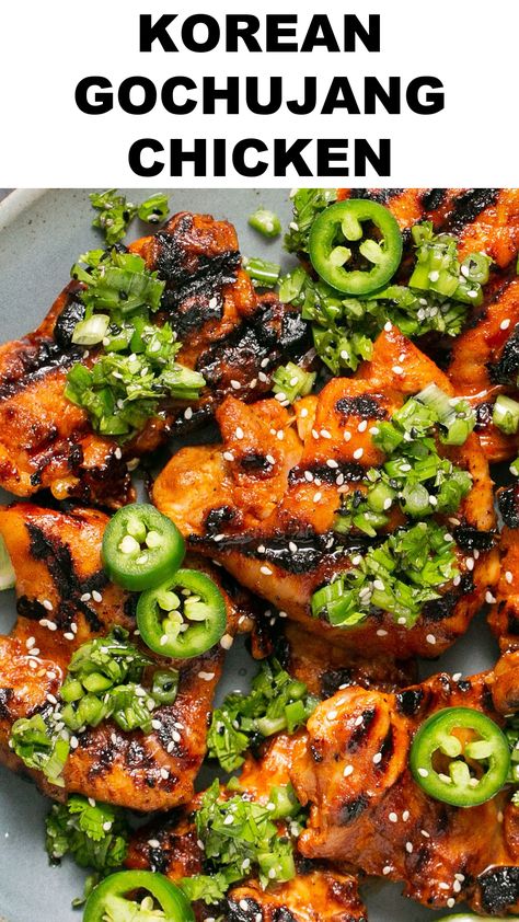 Korean Gochujang Chicken with Scallion & Cilantro Chimichurri Recipe Korean Gochujang Chicken, Cilantro Chimichurri, Gochujang Recipe, Gochujang Chicken, Everyday Dinners, Chimichurri Recipe, Gochujang Sauce, Paleo Dishes, Korean Chicken