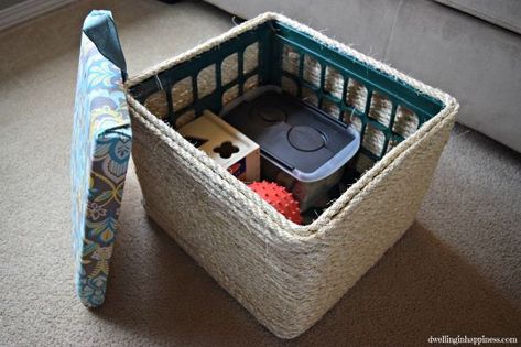 diy sisal rope storage ottoman, how to, organizing, repurposing upcycling, storage ideas, reupholster Milk Crates Diy, Crate Ottoman, Milk Crate Storage, Plastic Milk Crates, Diy Storage Ottoman, Plastic Crate, Diy Ottoman, Crate Diy, Plastic Milk