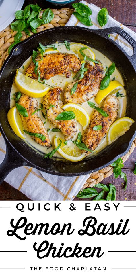 Chicken Lemon Basil Recipes, Lemon And Basil Chicken, Recipes With Chicken And Basil, Basil Keto Recipes, Creamy Lemon Basil Chicken, Lemon Basil Sauce For Chicken, Strawberry Basil Chicken, Healthy Lemon Sauce For Chicken, Chicken Mushroom Basil Recipes