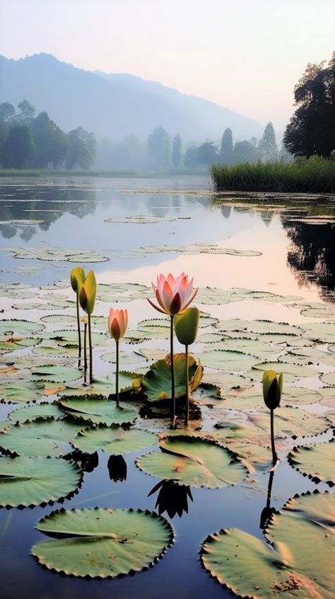 Lotus Photography Nature, Waterlilies Paintings, Lotus In Water, Lotus Flower Wallpaper, Water Lotus, Water Lilies Painting, Lotus Flower Pictures, Beautiful Landscape Paintings, Lotus Painting