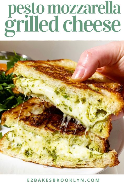 Spinach Pesto Grilled Cheese, Pesto Mozzarella Pizza, Grilled Cheese Ideas Sandwiches, Grilled Mozzarella Pesto Sandwiches, Basil Pesto Grilled Cheese, Pesto Mozzarella Grilled Cheese, Mozzarella Grilled Cheese Sandwiches, Shredded Mozzarella Cheese Recipe, Pesto Mozzarella Sandwich