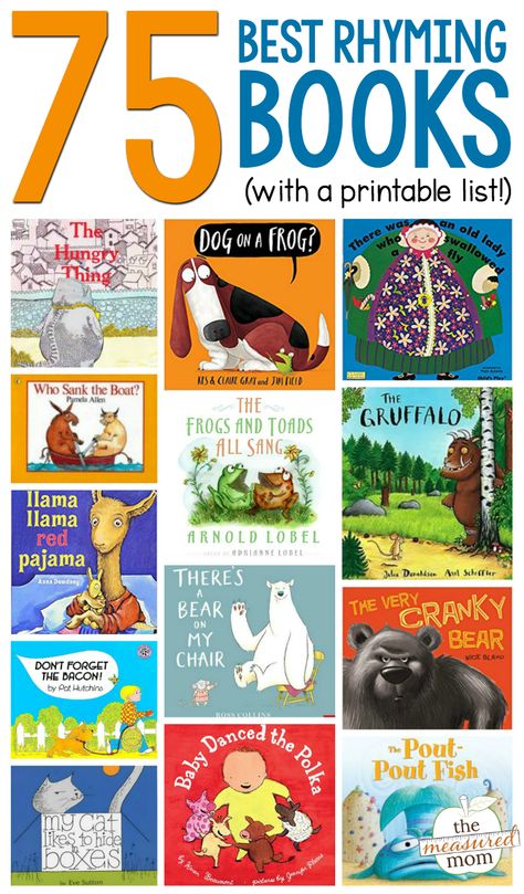 Love this giant list of rhyming books for kindergarten and preschool! Great suggestions for older kids too! Montessori, Phonics Alphabet, Measured Mom, Rhythm Activities, Rhyming Activities, Homeschool Books, Rhyming Books, Kindergarten Books, List Of Books