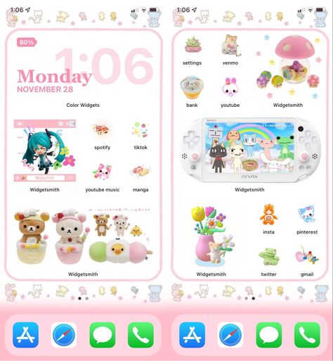 Cute Widgets And Wallpaper, Cute Wallpapers And Widgets, Phone Theme Layout Ideas, Cute Widget Apps, Colorful Ios Layout, Widget Inspo Iphone, Homescreen Inspo Iphone, Iphone Widget Themes, Cute Iphone Widgets