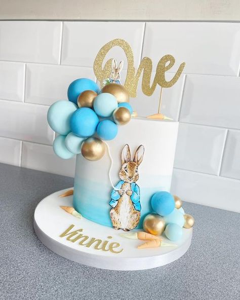 Peter Rabbit Birthday Party Cake, Peter Rabbit First Birthday Cake, Easter Birthday Cake Boy, Peter Rabbit 1st Birthday Cake, Cake Rabbit, Rabbit Cakes, Peter Rabbit Cakes, Birthday Cake Rabbit, Rabbit Theme Cake