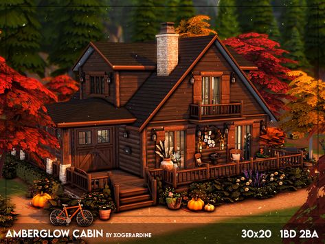 The Sims Resource - Amberglow Cabin (NO CC) Sims Cabin Floor Plans, Cabin Sims 4 Cc, Sims4 Cabin, Sims 4 Lumberjack Cc, Cabin Cc Sims 4, Log Cabin Sims 4, Sims 4 Wooden House, Sims 4 Chimney, Sims 4 Cc Cabin