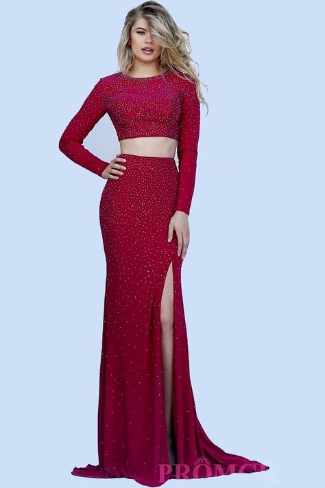 Red Two Piece, Sherri Hill Prom Dresses, Beaded Prom Dress, Piece Prom Dress, Sherri Hill Dresses, Grad Dresses, Prom Dresses Long With Sleeves, Sherri Hill, Prom Gown