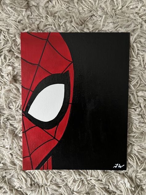 Easy Painting Ideas Spiderman, Painting Ideas Easy Simple Black, Cute Marvel Drawings Easy, Disney Canvas Art Easy, Marvel Canvas Painting, Spider Man Craft, Marvel Painting Ideas On Canvas, Spiderman Crafts, Spiderman Canvas Art