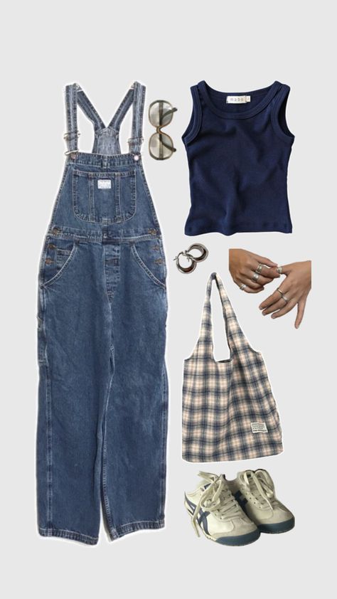 overalls, navy onitsuka tiger shoes, navy tank top, silver jewelry, cute trendy outfit pnw farmers market Farmer Market Outfit, Farmers Market Outfit, Market Outfit, Farmer Outfit, Farmer Market, Hippie Outfits, Farmers Market, Farmer, Outfit Inspirations