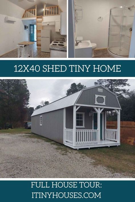 12x40 Shed House, Storage Shed House Tiny Homes, Shed To Tiny House Floor Plans, Shed Homes Interior, Shed House Interior, Tiny Home Shed, Shed Tiny Home, Shed Tiny House, Shed House Plans