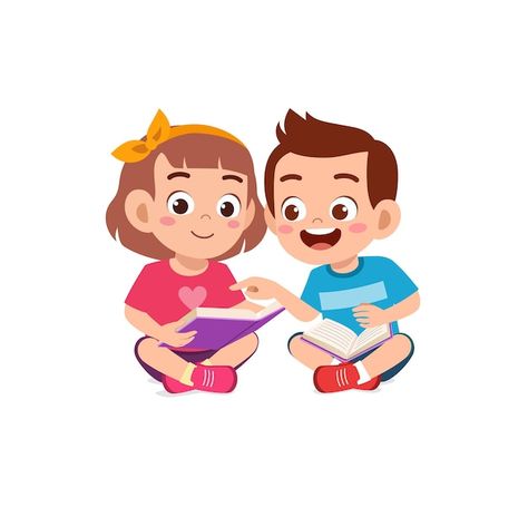 Kids Playing Illustration, Read Illustration, Reading Icon, Reading Illustration, Kid Illustration, Kids Clip Art, Reading Cartoon, Book Cartoon, Happy Illustration