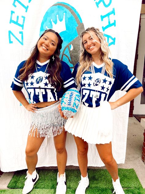 Drafting The Best Sorority, Draft A Date Sorority, Zeta Tau Alpha Bid Day Themes, Nfl Bid Day Theme, Drafting The Best Bid Day, Powder Puff Football, Sorority Themes, Recruitment Themes, Recruitment Ideas