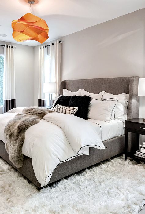 cozy neutral grey bedroom with orange light - Philadelphia Magazine’s Design Home 2016 Design Ložnic, Interior Boho, Decor Ikea, Grey Bedroom, Remodel Bedroom, Beautiful Bedrooms, Dream Bedroom, Design Case, My New Room