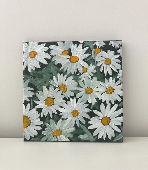 Daisies. Oil on canvas 8x8" Daisy Painting Easy, Daisy Acrylic Painting, Daisy Paintings, Daisy Artwork, Flower Canvas Painting, Custom Pet Painting, Personalized Dog Gift, Daisy Painting, Flower Painting Canvas