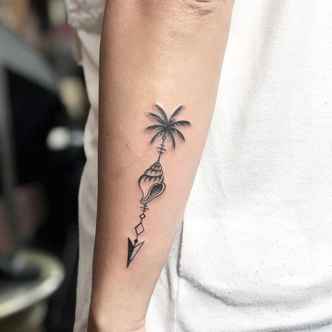 Palm Tree Arrow Tattoo, Palm Tree And Seashell Tattoo, Seashell Tattoos, Shell Tattoos, Palm Tree Tattoo, Arrow Tattoo, Shell Design, Lotus Flower Tattoo, Tattoos And Piercings