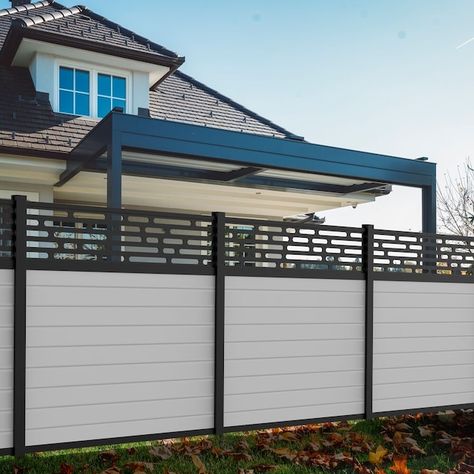 Privacy Patio Fence, Wood And Metal Privacy Fence, Composite Privacy Fence, Wire Fence Decorating Ideas, Modern Privacy Wall On Deck, Fence Extensions For Privacy, Front House Fence Ideas, Fence Toppers For Privacy, Modern Metal Fence