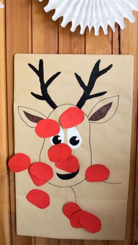 Preschool Christmas Crafts Reindeer, Pin Nose On Reindeer Game, North Pole Activities Preschool, Reindeer Activities For Preschool, Pin The Nose On The Reindeer, Reindeer Games For Kids, Christmas Themed Birthday Party, Preschool Christmas Games, Kindergarten Christmas Party