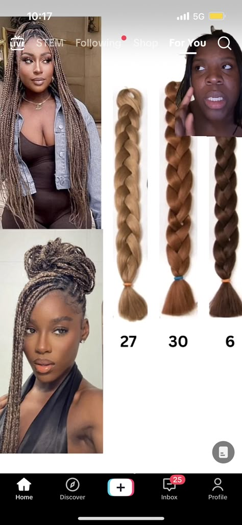 Braid Color Ideas Combo, Braiding Hair Color Combos, Mix Hair Color Ideas For Braids, Mixing Braiding Hair Colors, Braids Color Combination, Protective Styles For Natural Hair Short, Xpression Hair, Braiding Hair Colors, Hair Braid Patterns