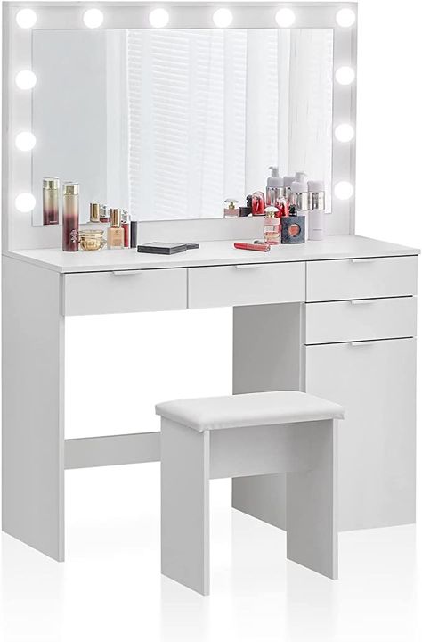 Vanity Desk With Mirror, Desk With Mirror, White Dressing Tables, Vanity Organizer, Desk Bedroom, Table Vanity, Mirrored Vanity Desk, Vanity Table Set, Bedroom Dressing