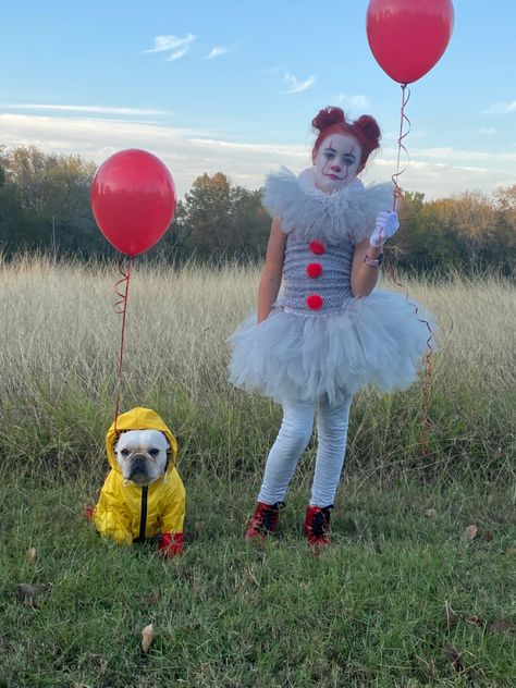 Frenchie Costume Halloween, Bulldog Costumes Halloween, Dog Human Costumes, Human And Dog Costumes Matching, Matching Halloween Costume With Dog, Person And Dog Halloween Costumes, Dog Clown Costume, Dog Duo Costumes, Dog And Human Costume Ideas