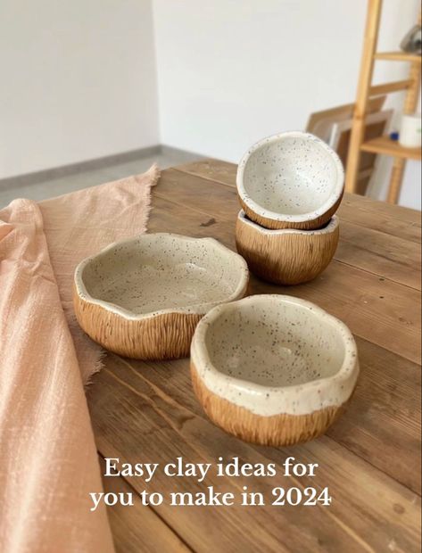 Ceramic Coconut Bowl, Coconut Clay Bowl, Air Dry Clay Mug Ideas, Things To Make From Air Dry Clay, Air Dry Clay Bowl, Air Dry Clay Ideas Easy, Silly Crafts, Dry Clay Ideas, Air Dry Clay Ideas