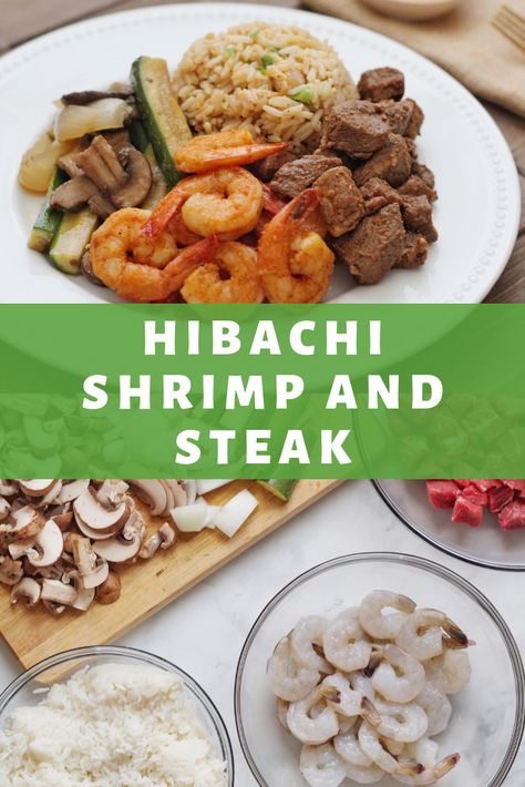 Hibachi Shrimp and Steak Beef And Shrimp, Easy Hibachi Steak, Steak And Shrimp Habatchi, Black Stone Hibachi Steak, Hibachi Shrimp On Blackstone, Hibachi Recipes Shrimp, Hibachi Shrimp And Steak, Habatchi Shrimp Recipe, Hibachi Style Shrimp