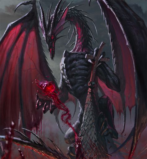 ArtStation - Blood Dragon Magic Dragon Art, Armoured Dragon, Vampire Beast, Demonic Dragon, Ruby Dragon, Bloodborne Hunter, Blood Demon, Evil Magic, Dnd Dm