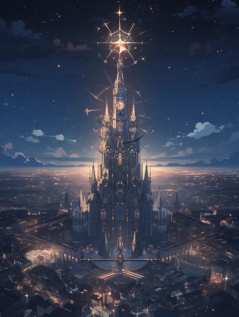 Celestial Kingdom Fantasy Art, Light Kingdom Fantasy Art, Star Kingdom Aesthetic, Star Castle Aesthetic, Blue Kingdom Aesthetic, Moon Kingdom Fantasy Art, Moon Kingdom Aesthetic, Fantasy Academy Art, Stars Fantasy Art