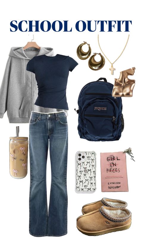 cute school outfit School Appropriate Outfits, Autumn School Outfit, Downtown Outfits, Back To School Outfit, Outfit Inspo Casual, Cute Outfits For School, Simple Trendy Outfits, Cute Everyday Outfits, Outfit Inspo Fall