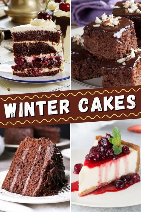 Yule Cake Winter Solstice, January Cake Flavors, Winter Cakes Recipes, Winter Cake Flavors And Fillings, Winter Solstice Cake, Winter Flavor Cakes, Holiday Cakes Winter, Winter Cake Flavor Ideas, Baking Recipes Winter