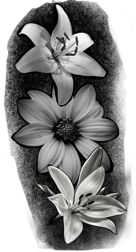 Realistic Lily Tattoo Design, Flower Realistic Tattoo, Tattoo Half Sleeve, Realistic Flower Tattoo, Lily Tattoo Design, Lily Flower Tattoos, Half Sleeve Tattoos, Rose Flower Tattoos, Rose Drawing Tattoo