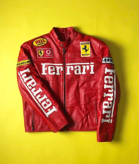 SMOOTH CACTUS on Instagram: “🏎💨 This vintage Ferrari jacket flew out.  Keep an eye on the site for new stock over this weekend.” Vintage Ferrari Jacket, Ferrari Leather Jacket, F1 Clothes, Thrift Inspiration, Vintage Racing Jacket, Racer Jackets, Vintage Ferrari, Ferrari Jacket, Leather Inspiration