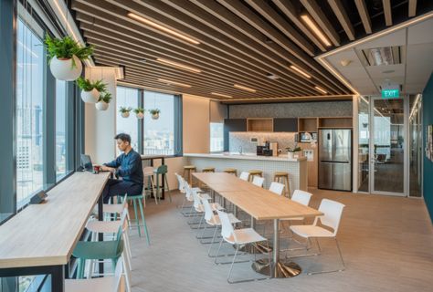 Forrester Offices - Singapore Office Cafeteria Design, Pantry Interior, Office Cafeteria, Coworking Space Design, Cafeteria Design, Office Canteen, Office Design Trends, Office Pantry, Kursi Bar