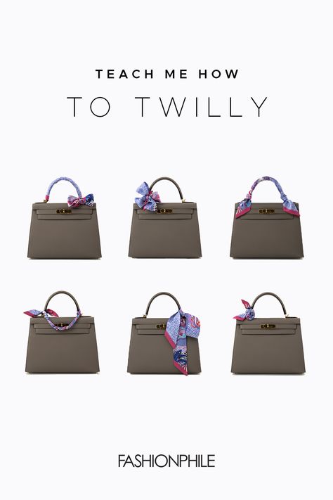 The most popular ways to tie your Twilly. Hermes Scarf On Bag, Twilly On Handbag, Twilly Scarf Ideas, Hermes Twilly On Bag, Scarves On Bags, How To Tie Twilly Scarf On Bag, Silk Scarf On Bag, Twilly On Bag, Twilly Scarf Outfit