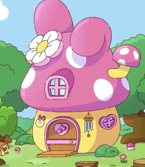 Hello Kitty House Cartoon, Kitty House, Arte Aesthetic, Colour Drawing, Princess Kitty, Hello Kitty House, House Cartoon, Charmmy Kitty, Hello Kitty And Friends