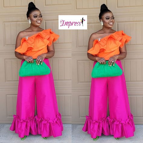 Made With Silky Tafetta Material. Very Stylish And Durable For The Wardrobe Pink And Orange Fashion, Colourful Spring Outfits, Pink And Orange Outfit Ideas, Pink And Orange Outfits, Green And Orange Outfit, Orange And Pink Outfit, Orange And Green Outfit, Pink And Orange Outfit, Neon Outfit Ideas