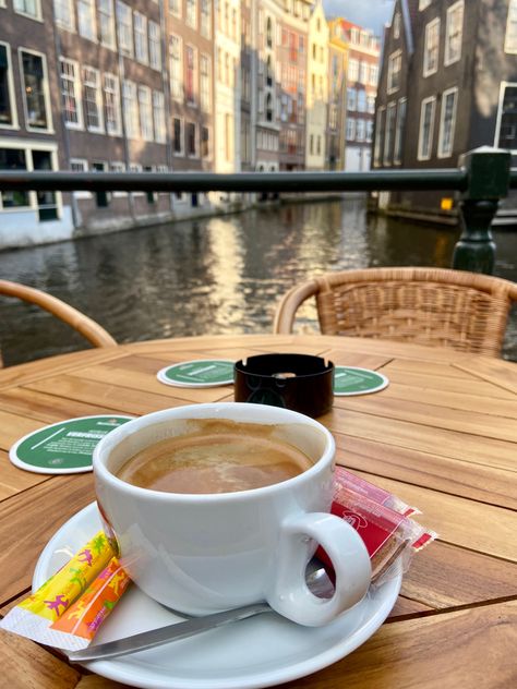 Coffee on canals in Amsterdam Amsterdam Cafe Aesthetic, Amsterdam Coffee Shop, Amsterdam Coffee, Amsterdam Cafe, Palm Tree Drawing, Vienna Waits For You, Amsterdam Photography, Accidentally In Love, Amsterdam Shopping