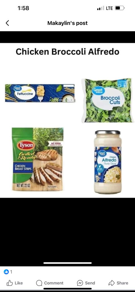 Lazy Mom Dinners, Convenient Dinner, Mom Meals, Frugal Meal Planning, Pasta With Alfredo Sauce, Aldi Meal Plan, Cheap Family Meals, Chicken Broccoli Alfredo, Quick Delicious Meals