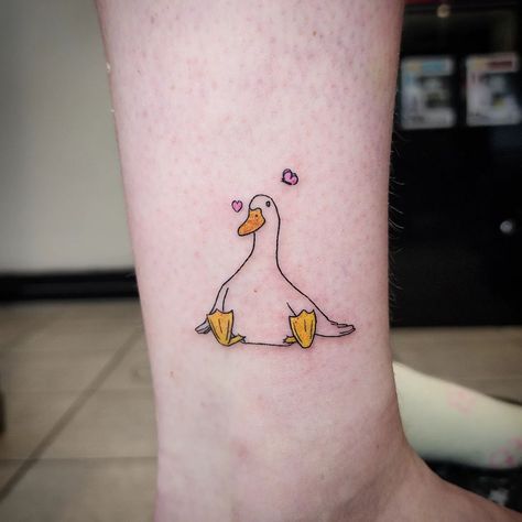 Duck Duck Goose Tattoo, Cute Duck Tattoo Ideas, Duck With Sunglasses Tattoo, Silly Goose Tattoo Small, Matching Goose Tattoos, Cute Duck Tattoo Small, Cute Goose Tattoo, Cartoon Duck Tattoo, Funny Duck Tattoo