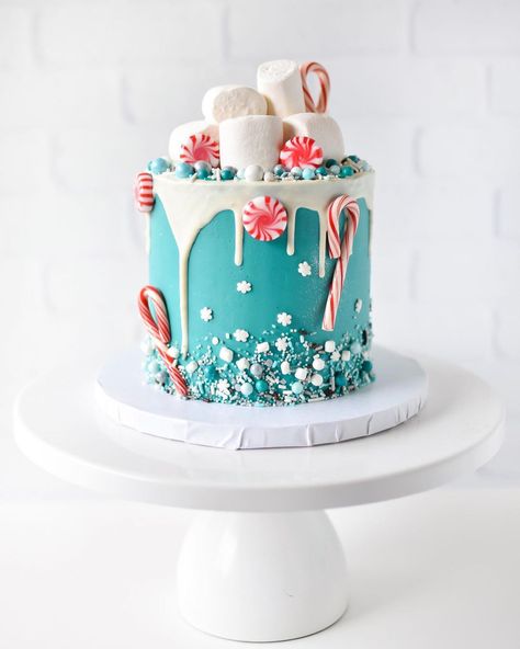 Sprinkle Pop on Instagram: “❄️ Marshmallow World Peppermint Cake ❄️ ⠀⠀⠀⠀⠀⠀⠀⠀⠀ Marshmallows on top and marshmallows in our MARSHMALLOW WORLD sprinkle mix. Yep, that's…” Reindeer Christmas Cake Ideas, Christmas Flavored Cakes, Christmas Birthday Cake, Winter Torte, Xmas Cakes, Christmas Themed Cake, Holiday Cake, Fake Bakes, Christmas Cake Designs