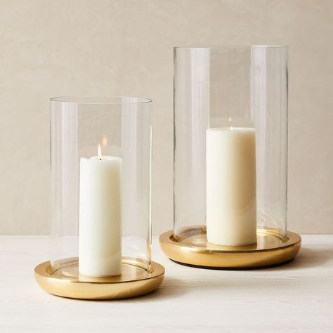 Foundations Antique Brass Metal Candleholders | West Elm Large Candle Holders, Antique Brass Metal, Selling Candles, Large Candles, White Company, Pillar Candle Holders, The White Company, Glass Vessel, Glass Candle Holders