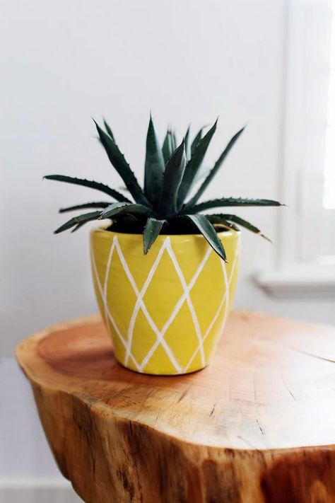 60 Pottery Painting Ideas to Try This Year Cute Pot Designs, Succulent Pots Diy, Easy Pottery, Magazine Diy, Pineapple Plant, Diy Pineapple, Pot Diy, Pineapple Planting, Painted Pot