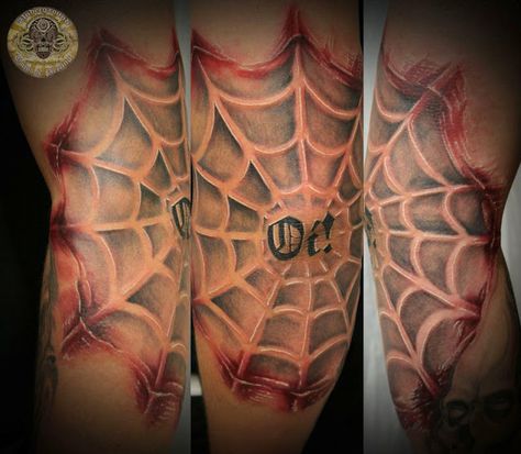 Spider Web Tattoo Knee, Tattoos Spider Web, Tattoo On Elbow, Tattoos Spider, Red Spider Web, Tattoo Knee, Spider Web Tattoo, Web Tattoo, Marvel Tattoos